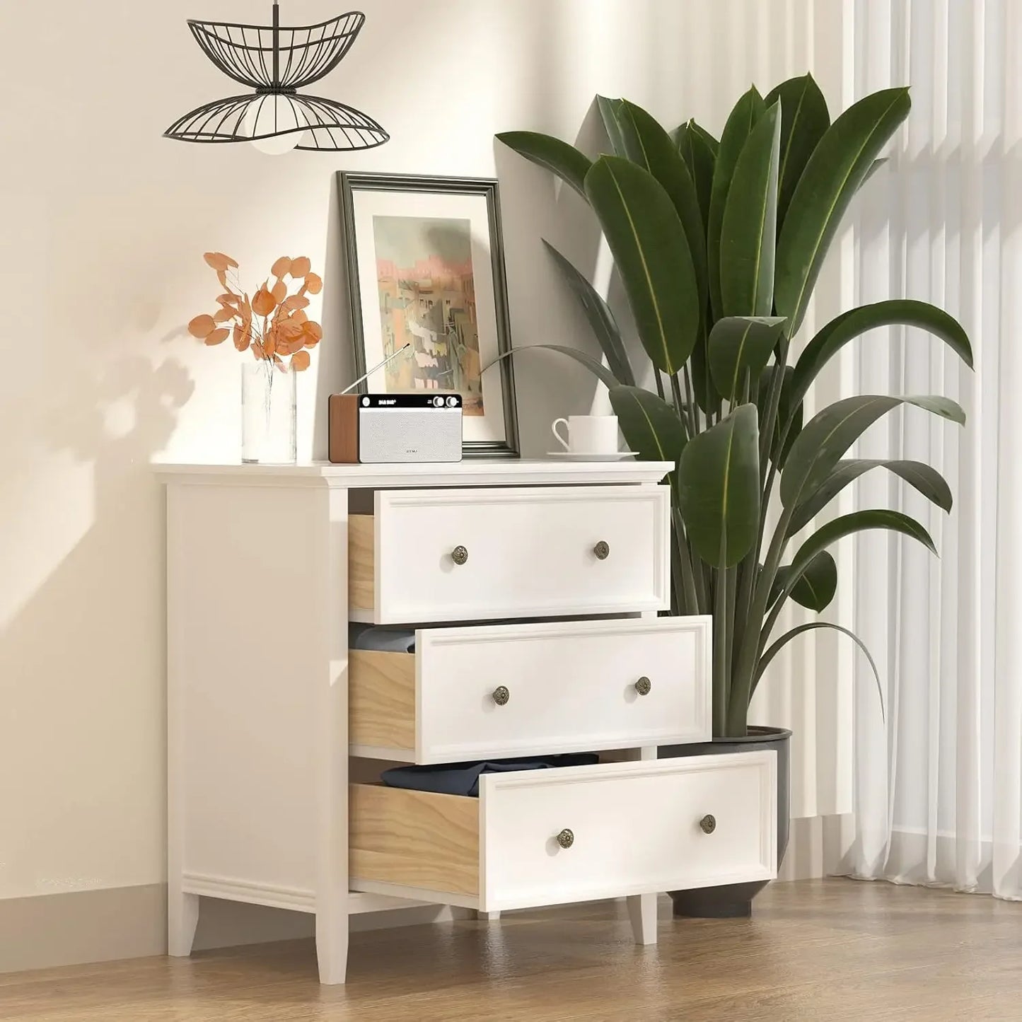 Solid Wood Nightstand with 3 Drawers and Power Outlet