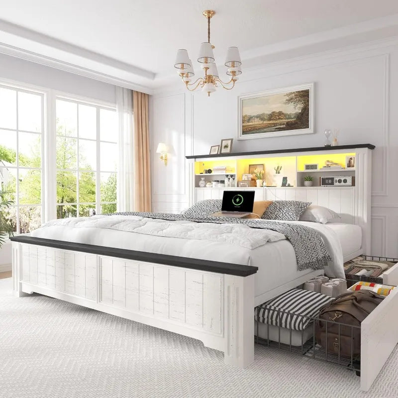 Queen Bed Frame with Headboard and Storage