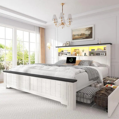 Queen Bed Frame with Headboard and Storage