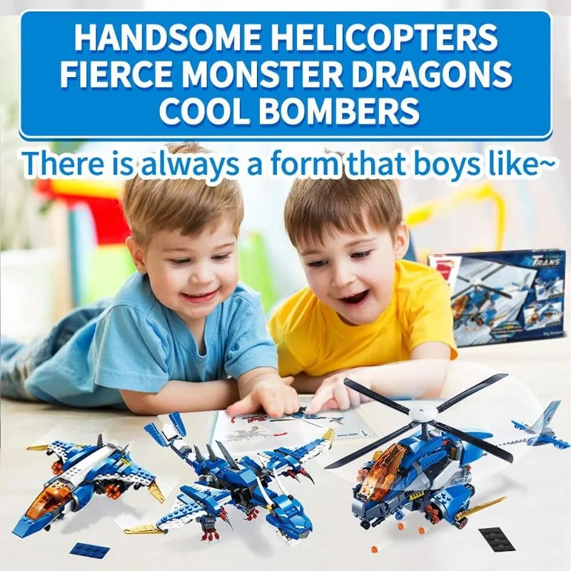 3 in1 Building Blocks, Helicopter Bomber, Monster Dragon               Cool Building Toy Best Toys Gifts Sky Overlord Series  604 Pieces