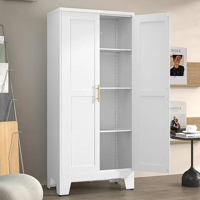 Metal Pantry Cabinet, 2 Doors, Adjustable Shelves