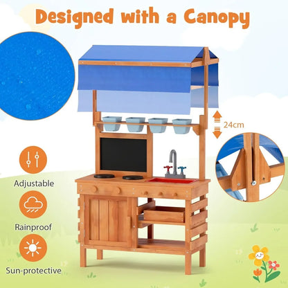 Mud Kitchen Adjustable Canopy, Kids Potting Bench