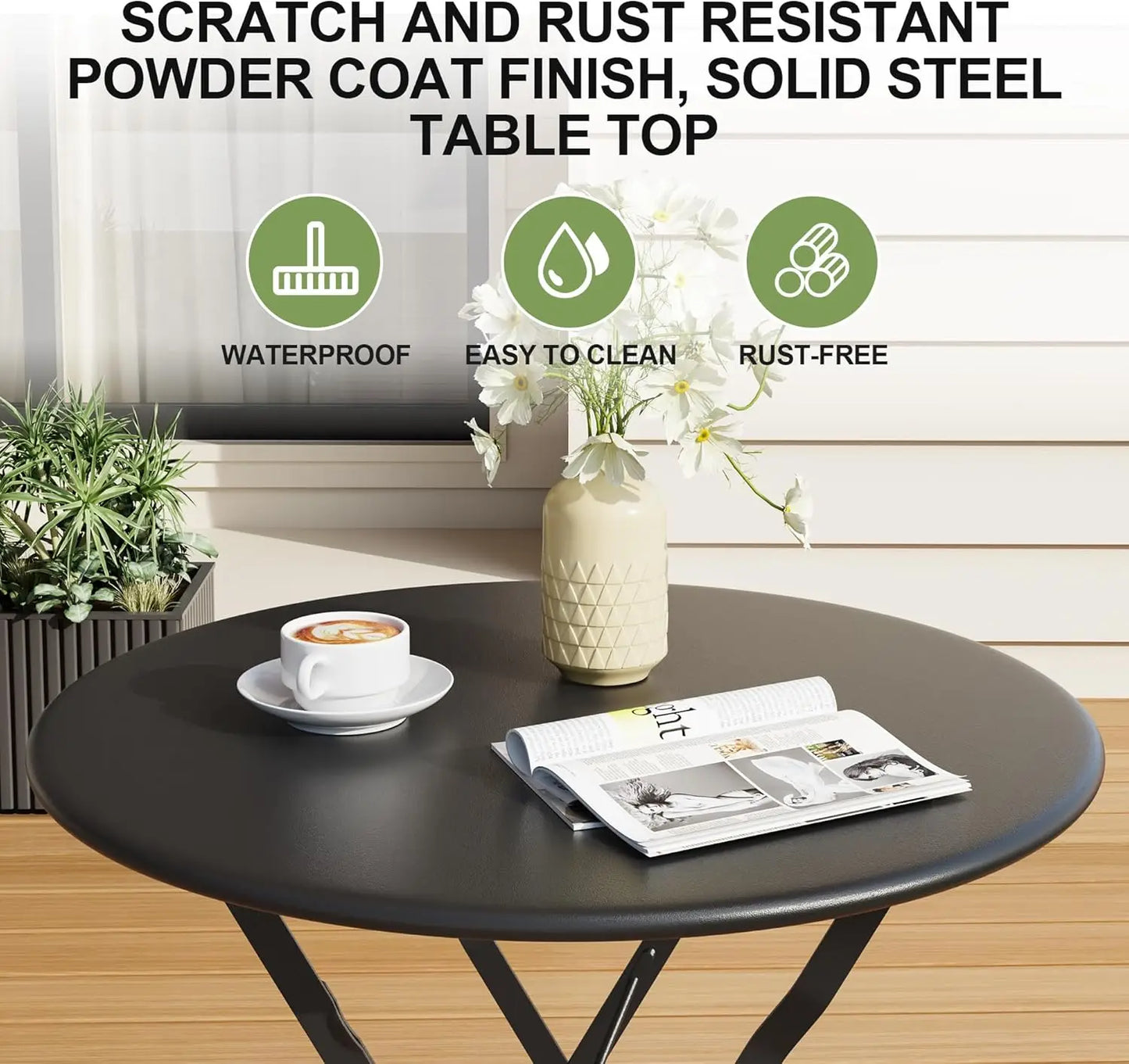 3-Piece Folding Bistro Set. Patio Furniture. Black