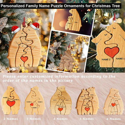Personalized Custom Bear Family Wooden Puzzle Figurines