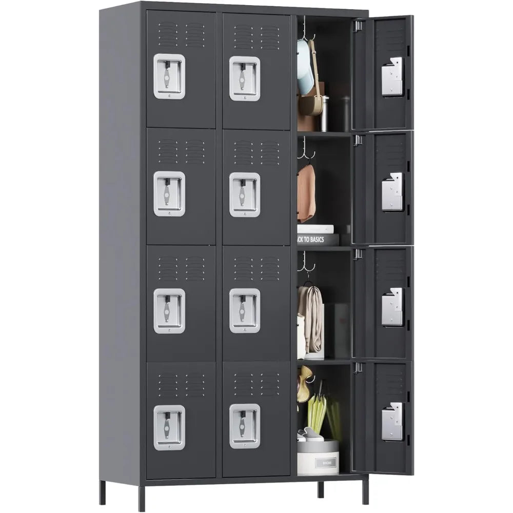 12 Metal Lockers with 12 Doors/Hooks