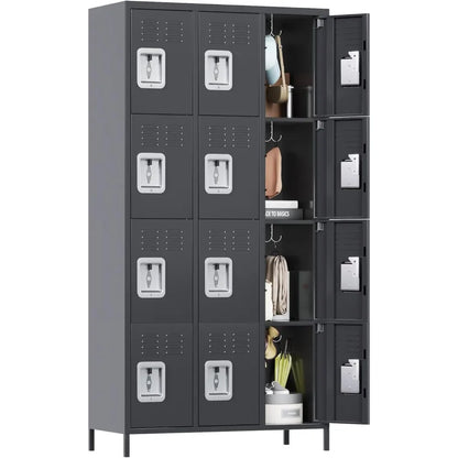 12 Metal Lockers with 12 Doors/Hooks