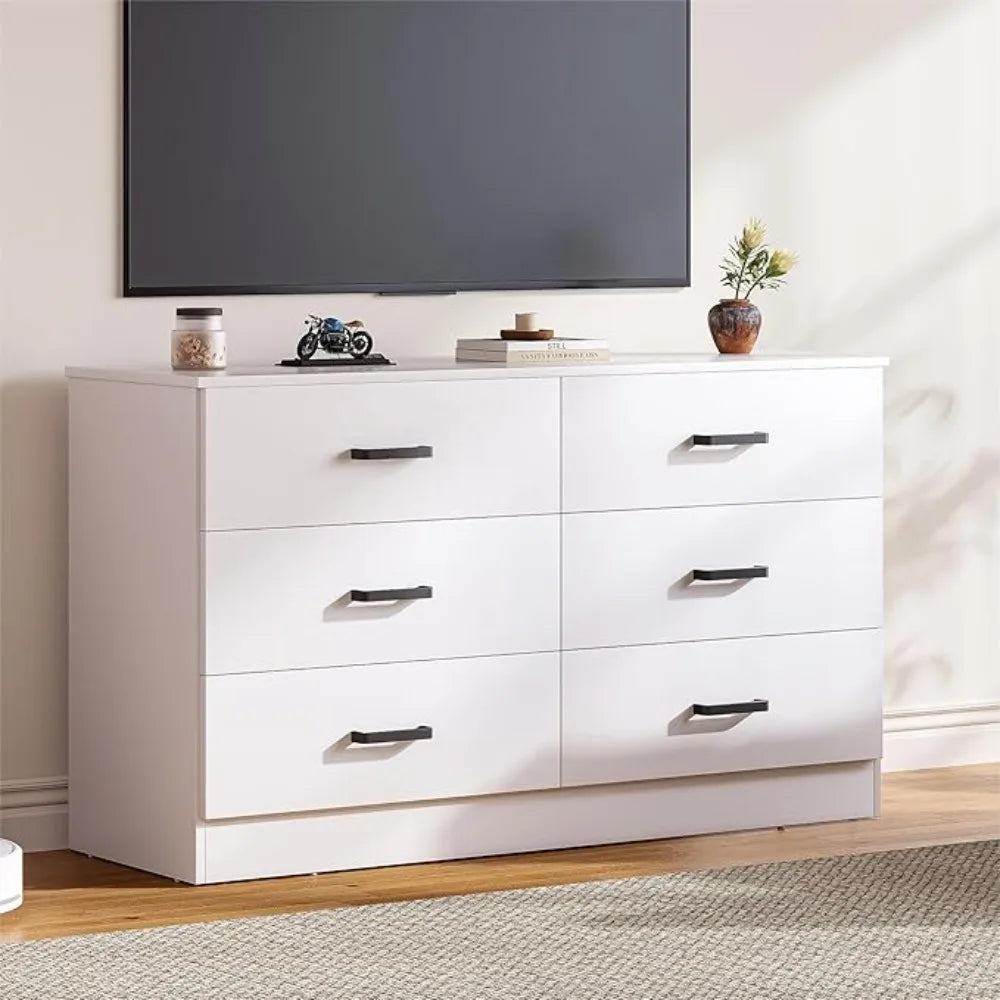 Wood Dresser for Bedroom, 6 Drawer Double Dresser