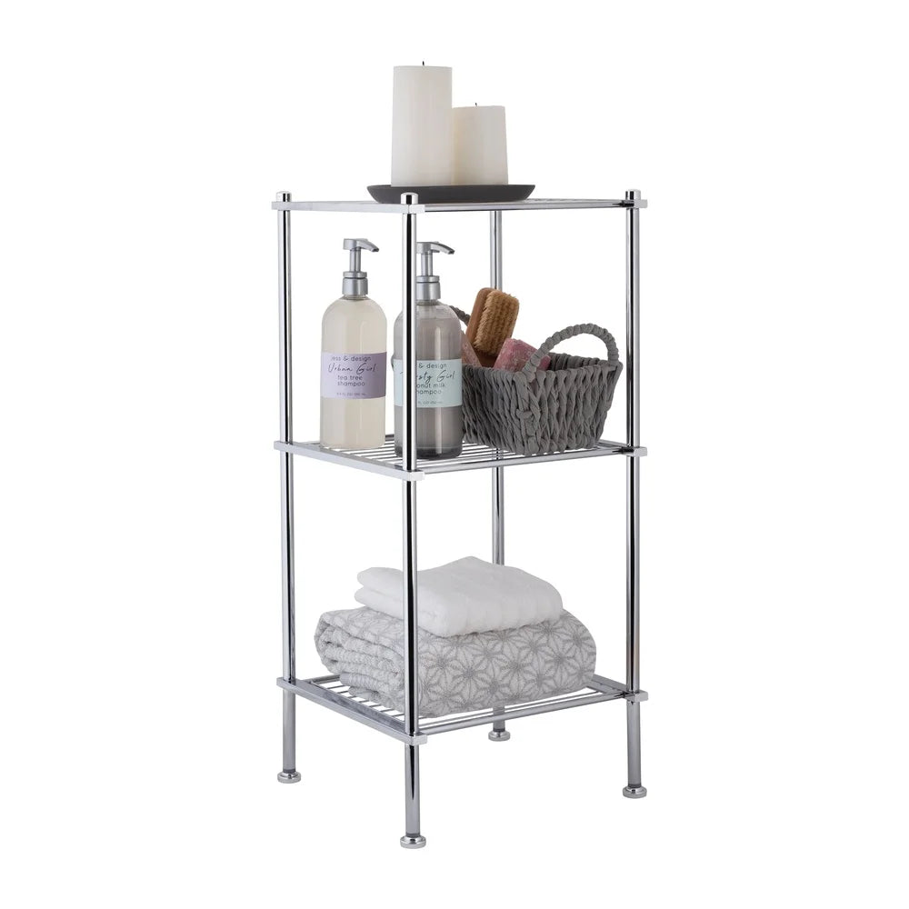 Bathroom Storage Shelf Tower Chrome Steel Organizer