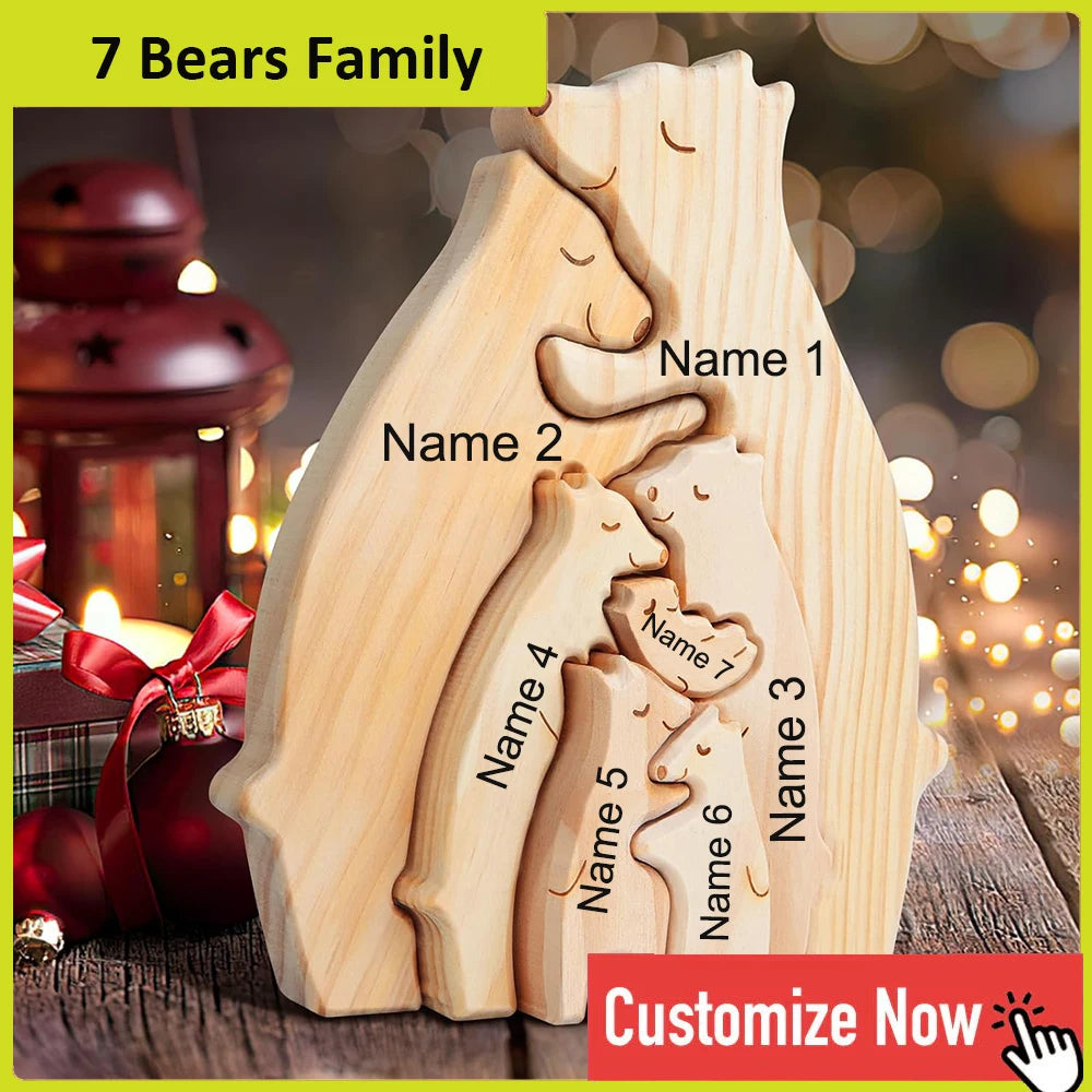 Personalized Custom Bear Family Wooden Puzzle Figurines