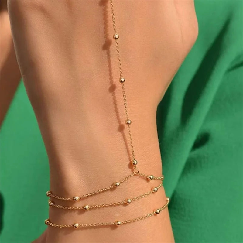 Minimalist Thin Chain Connected Finger Ring Bracelets