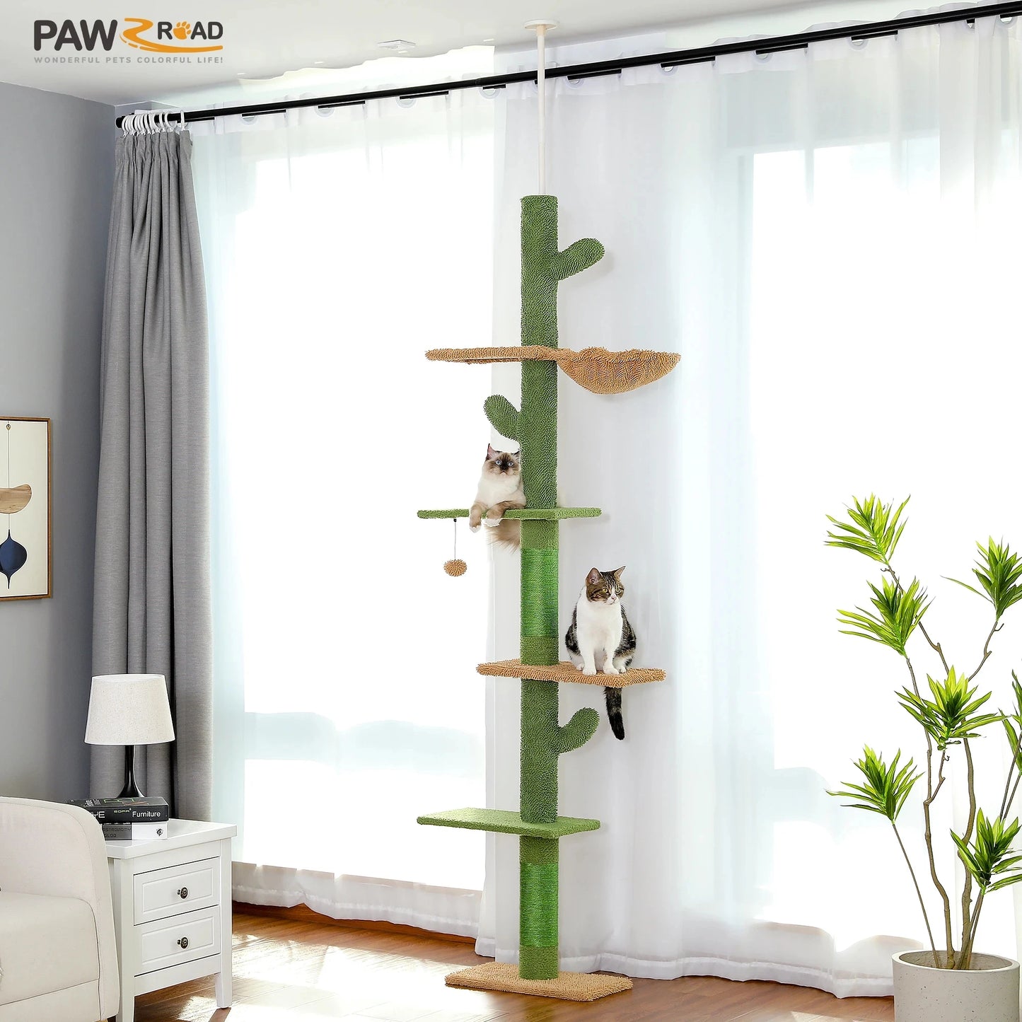 Cat Tree 5-Tier Floor to Ceiling Cat Tower Cactus