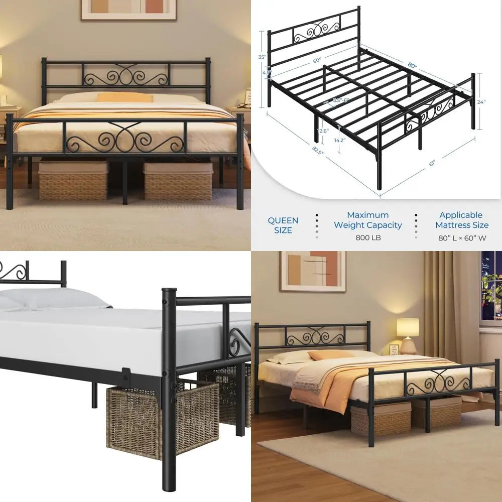 Queen Size 13" Black Metal Bed Frame