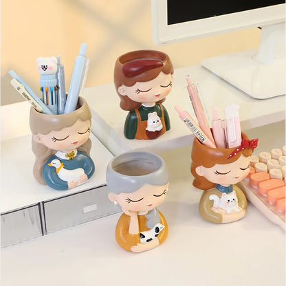 Cute Girl Small Plant Pot Resin Succulent Planter