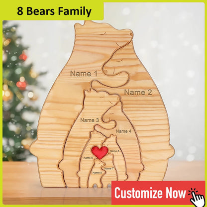 Personalized Custom Bear Family Wooden Puzzle Figurines