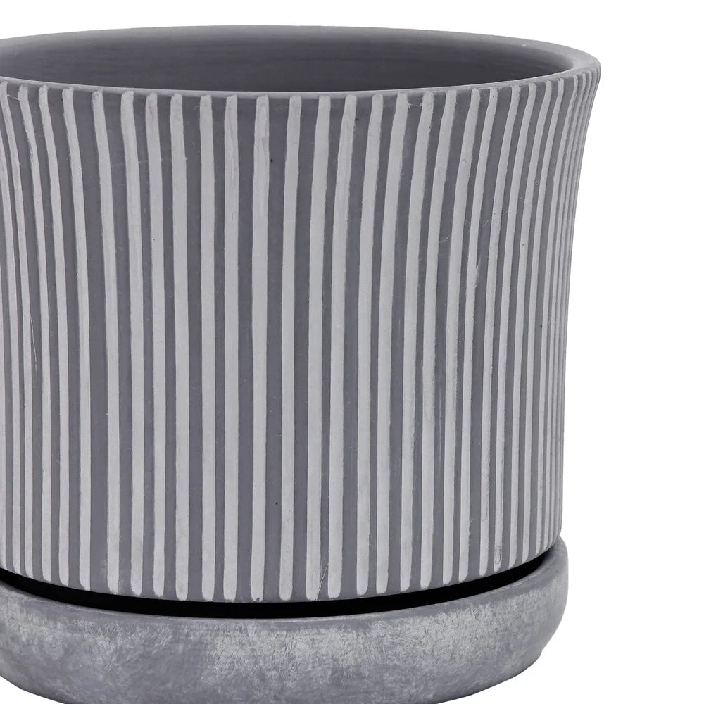 Round Ceramic Planter with Saucer Weather-Resistant