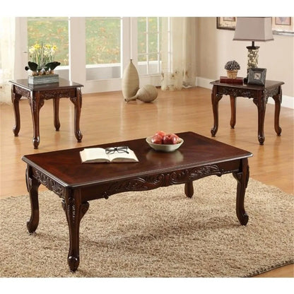 Dark Cherry Solid Wood Coffee Table Set