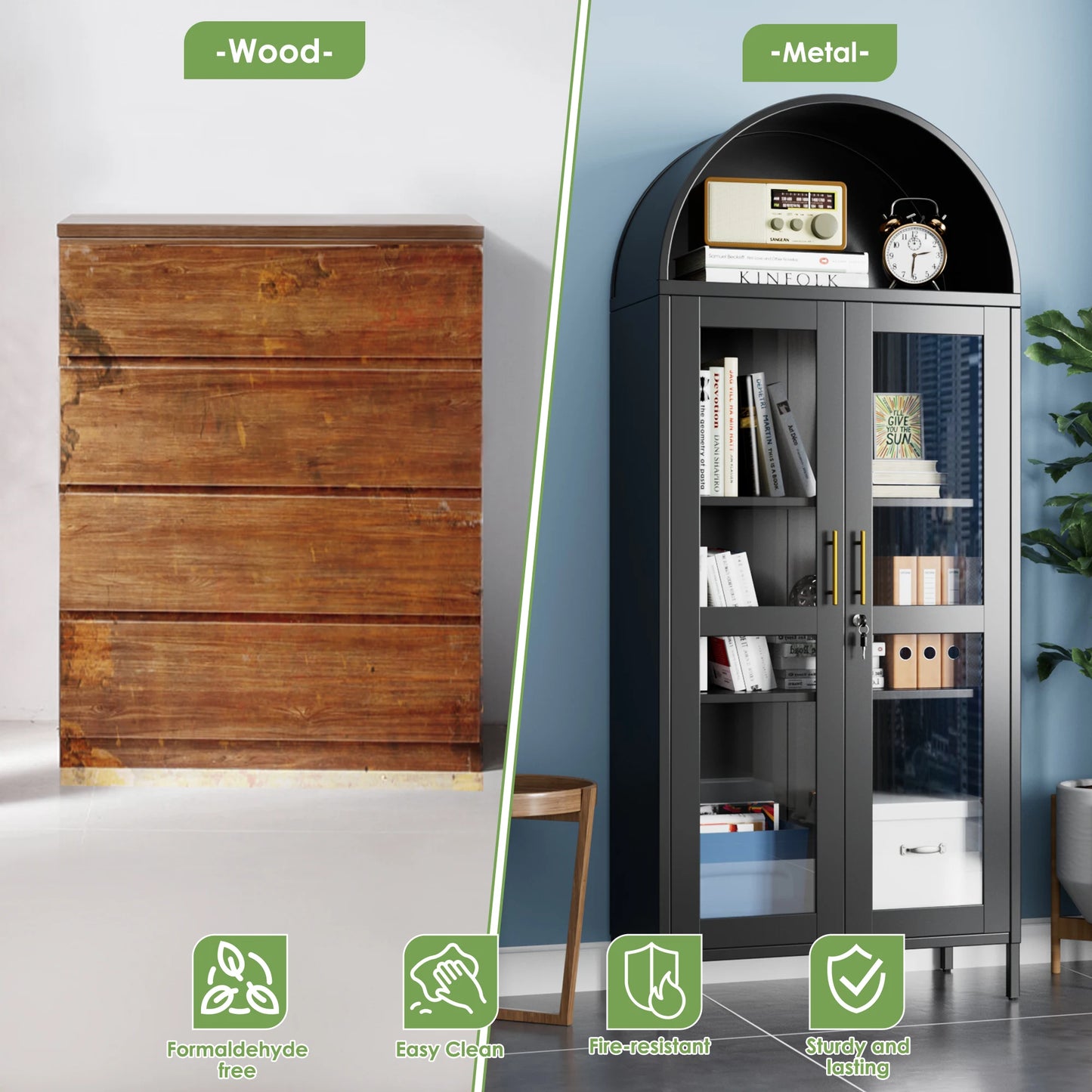 Locking 73'' Tall Metal Arched Display Cabinet