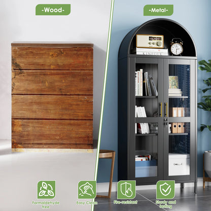 Locking 73'' Tall Metal Arched Display Cabinet