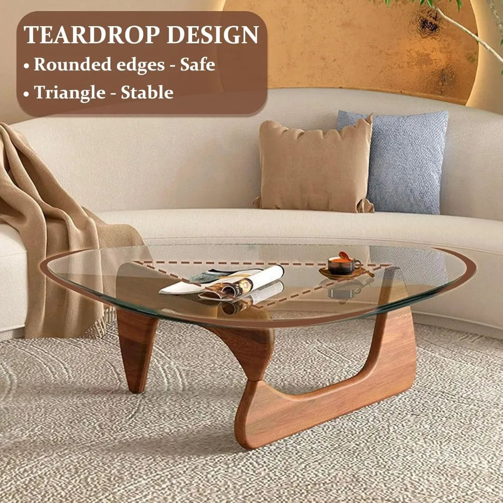 Triangle Glass Coffee Table with Wooden Base