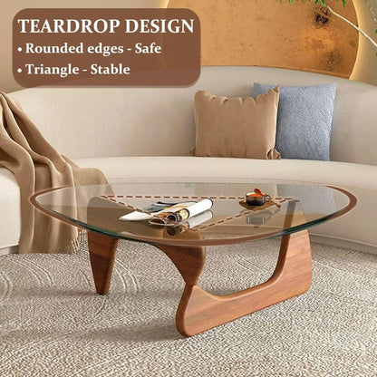 Triangle Glass Coffee Table with Wooden Base