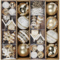 60Pc Shatterproof White Gold Assorted Christmas Ornaments