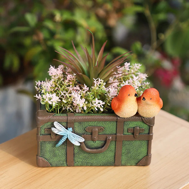 Vintage Luggage Resin Succulent Planter Retro Style