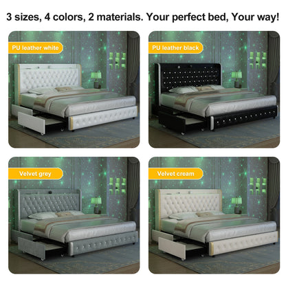 Queen LED Bed Frame with Galaxy Projector