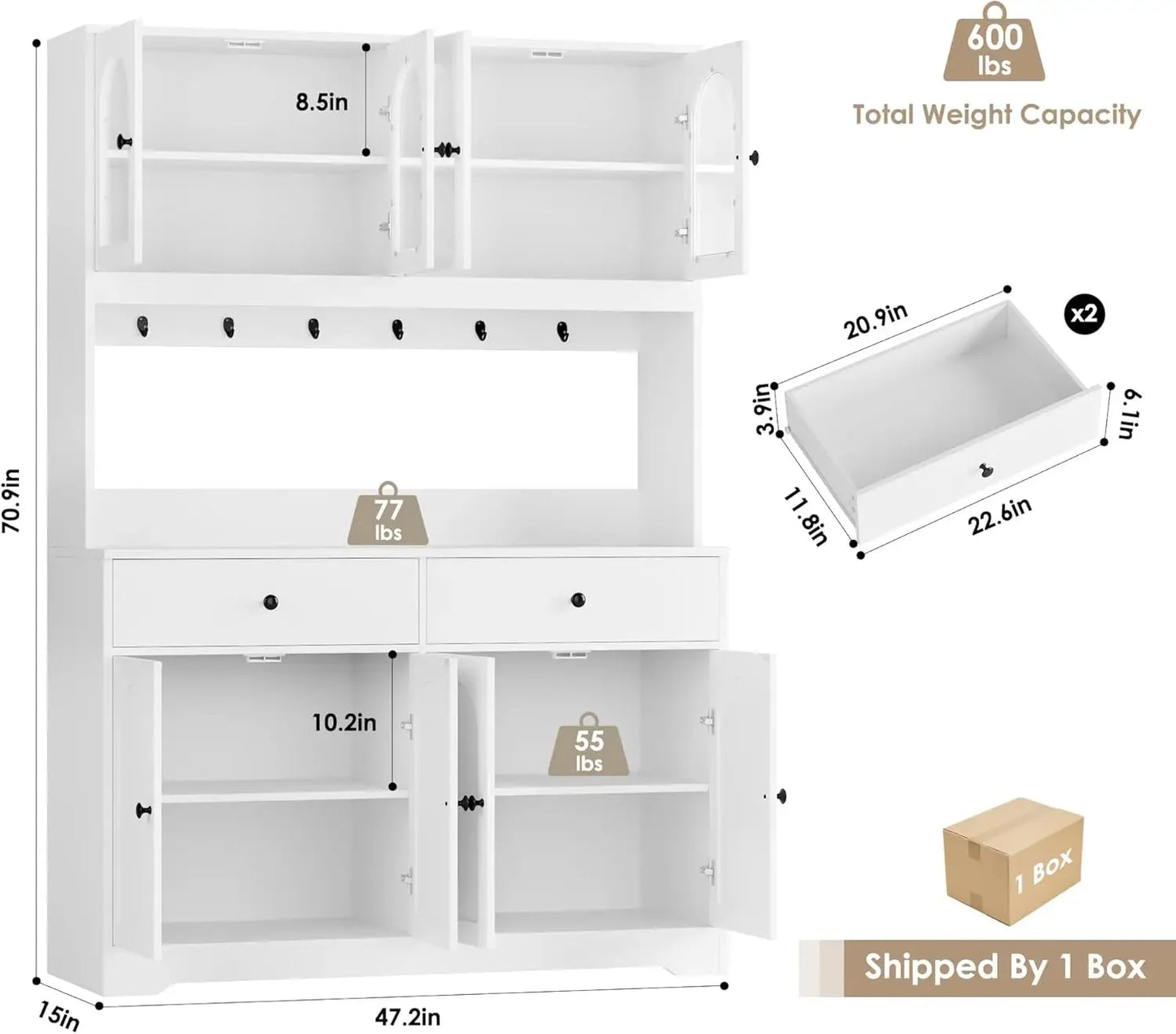 71" LED Kitchen Pantry Cabinet with Outlet