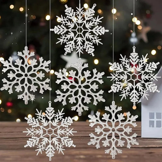 12Pcs White Glitter Raw Pulp Plastics Snowflakes
