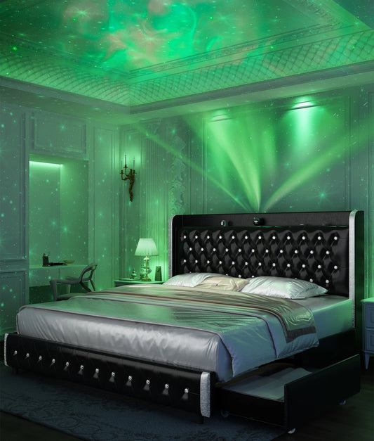 Queen LED Bed Frame with Galaxy Projector