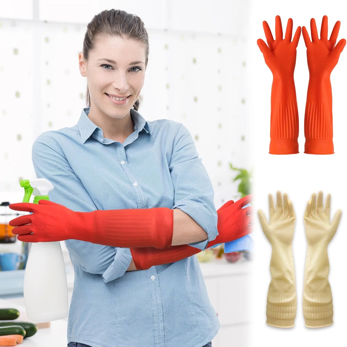 1 Pair S/M/L Flexible Long Rubber Clean Gloves