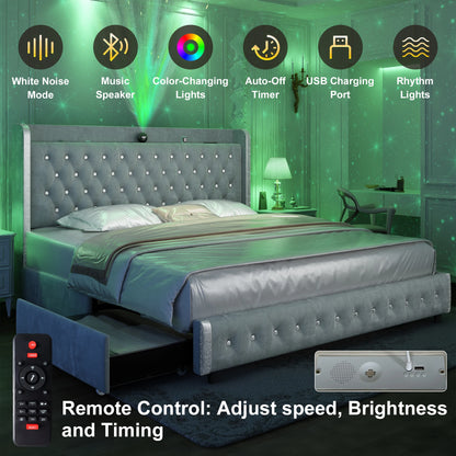 Queen LED Bed Frame with Galaxy Projector