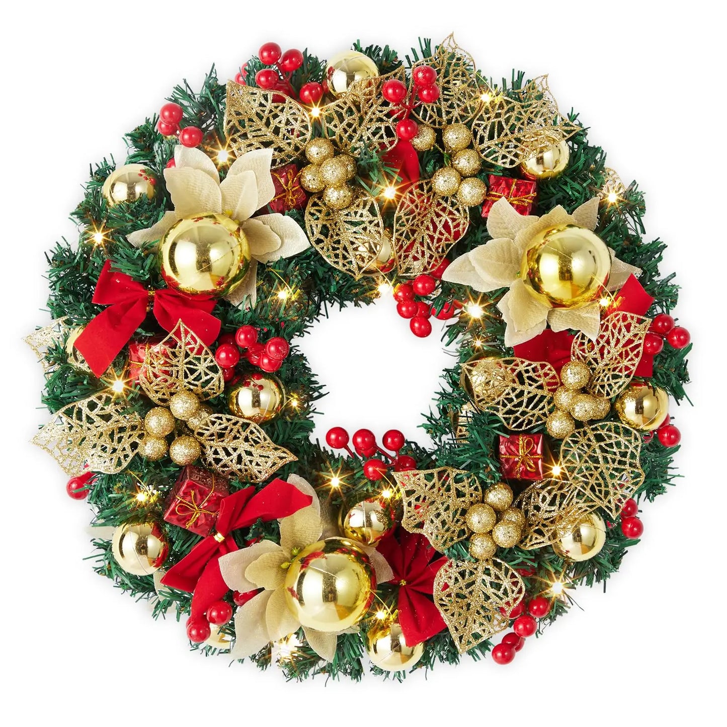 Pre-Lit Christmas Wreath, Battery Operated Christmas Wreath