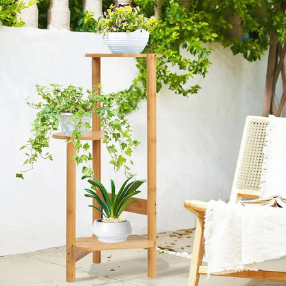 3-Tier Plant Stand Corner Bamboo Plant Shelf