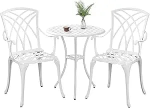 Set of white bistro table and chairs for 2
