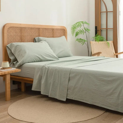 Sheet Set 100% Washed Cotton Linen Feel