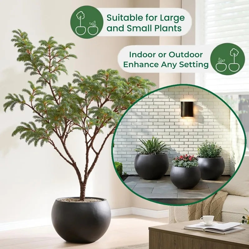 Black 16.6" Spherical Fiberstone Extra Large Planter