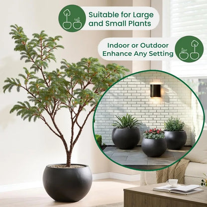 Black 16.6" Spherical Fiberstone Extra Large Planter