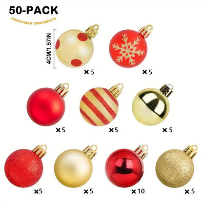 50pcs Christmas Ornaments Set, Red & Gold Balls