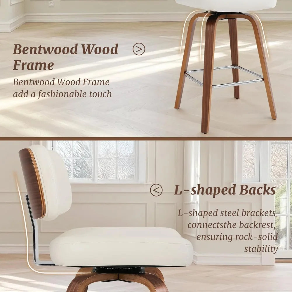 Set of 3 Counter Height Bar Stools with Wood Legs, 26"