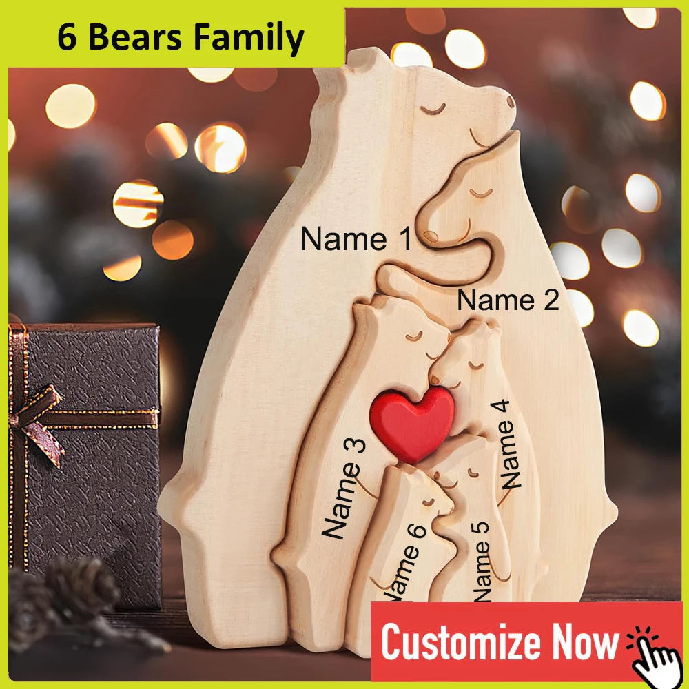 Personalized Custom Bear Family Wooden Puzzle Figurines