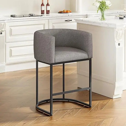 Modern Linen Upholstered Barrel Back Counter Height