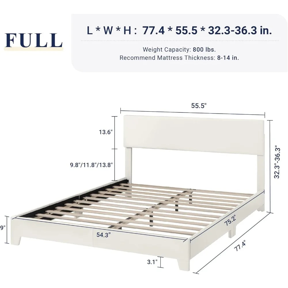 Full Size Bed Frame with Adjustable Headboard