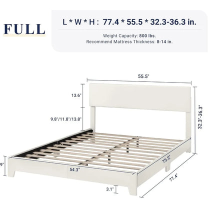 Full Size Bed Frame with Adjustable Headboard