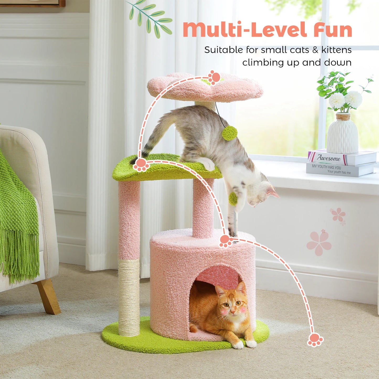 Small Flower Cat Tree for Indoor Cats