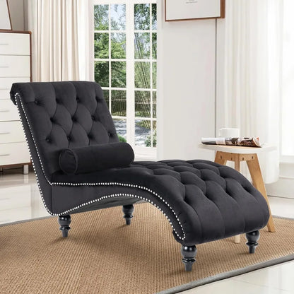 Tufted Velvet Chaise Lounge Chair Indoor & Pillow