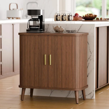 Modern walnut buffet cabinet rolling/sliding doors