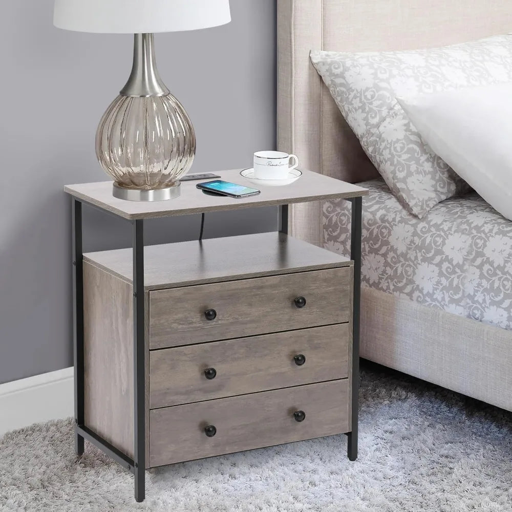 27" W Nightstand with Charging Station, Adjustable Drawers