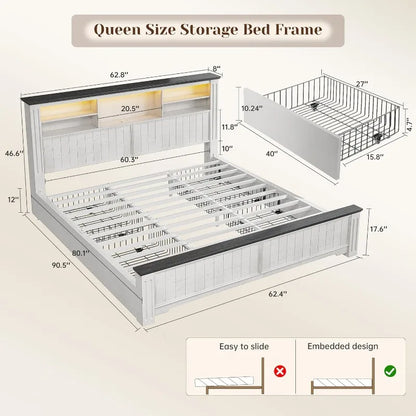 Queen Bed Frame with Headboard and Storage