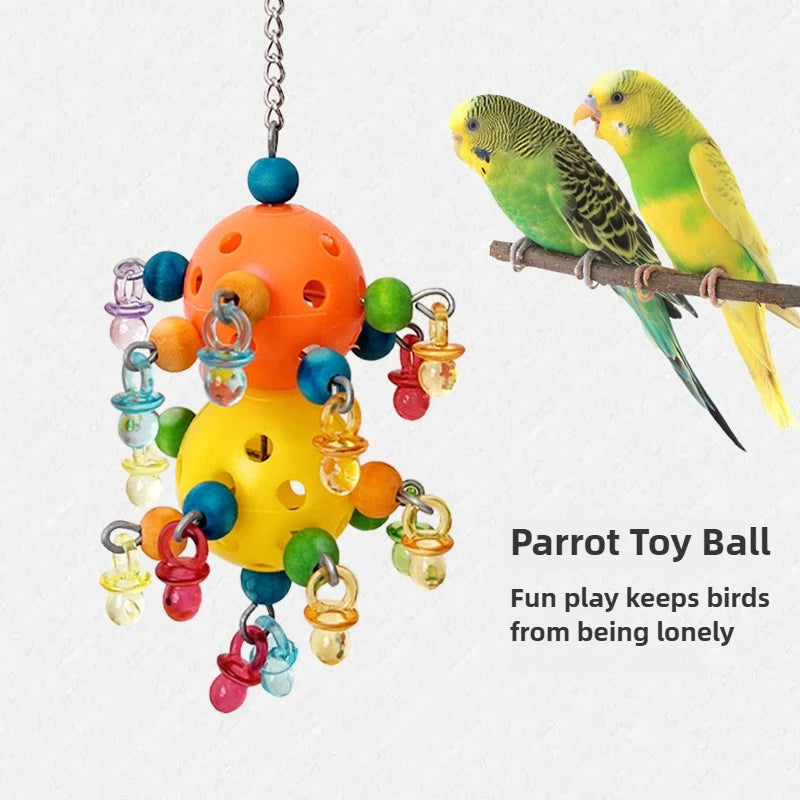 Bird Parrot Toy Colorful Bites Ball with Foraging Holes